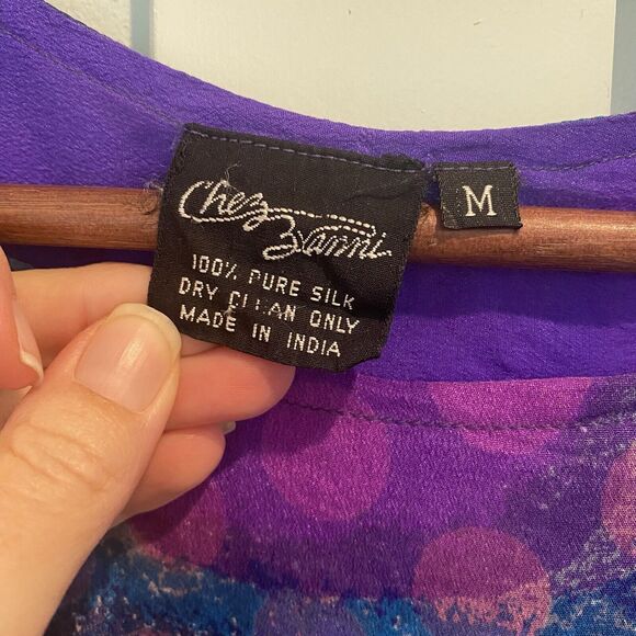 Vintage Chez Zvanni Silk Blouse Women’s Size Medium M Purple Blue Tiered Layers - Picture 2 of 11